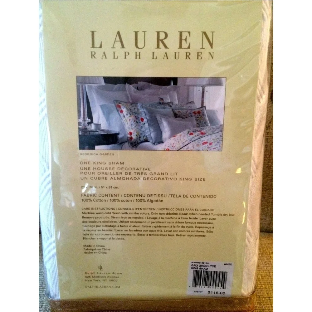 L.RALPH LAUREN GEORGICA GARDEN WHITE LATTICE KING SHAM(2) LikeNew 22
